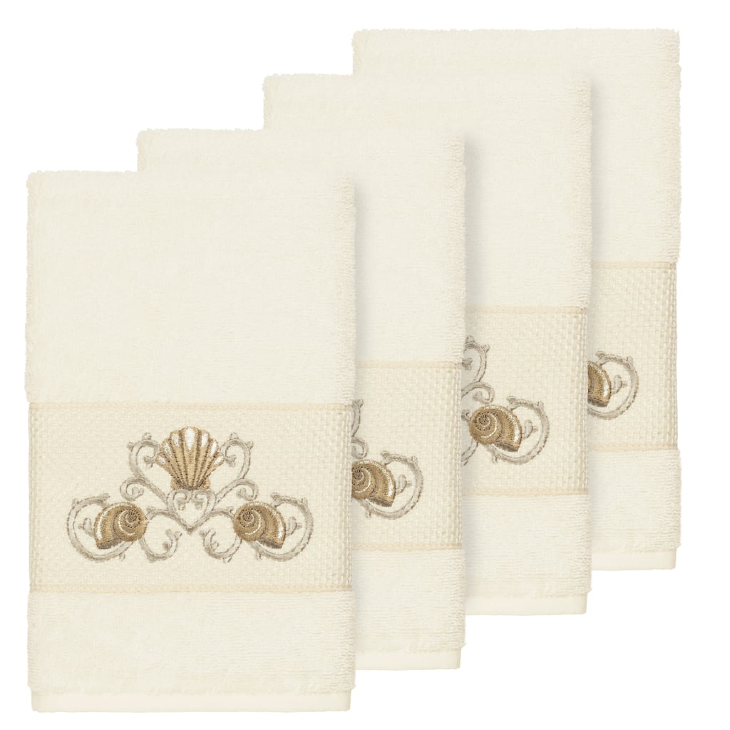 Authentic Hotel and Spa Turkish Cotton Shells Embroidered Cream 4-piece Hand Towel Set