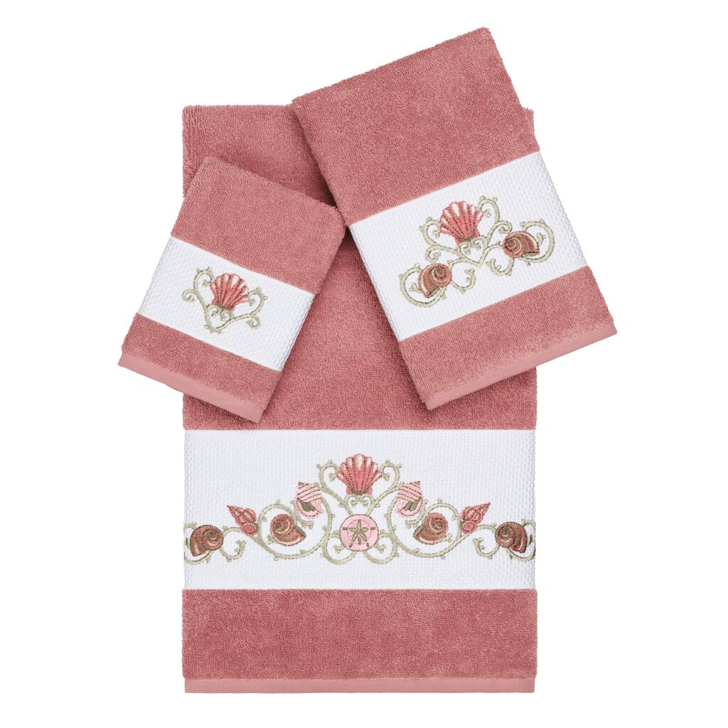 Authentic Hotel and Spa Turkish Cotton Shells Embroidered Tea Rose 3-piece Towel Set