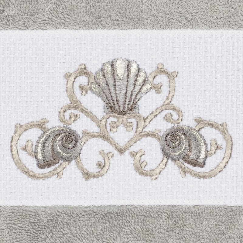 Authentic Hotel and Spa Turkish Cotton Shells Embroidered Light Grey 2-piece Towel Hand Set