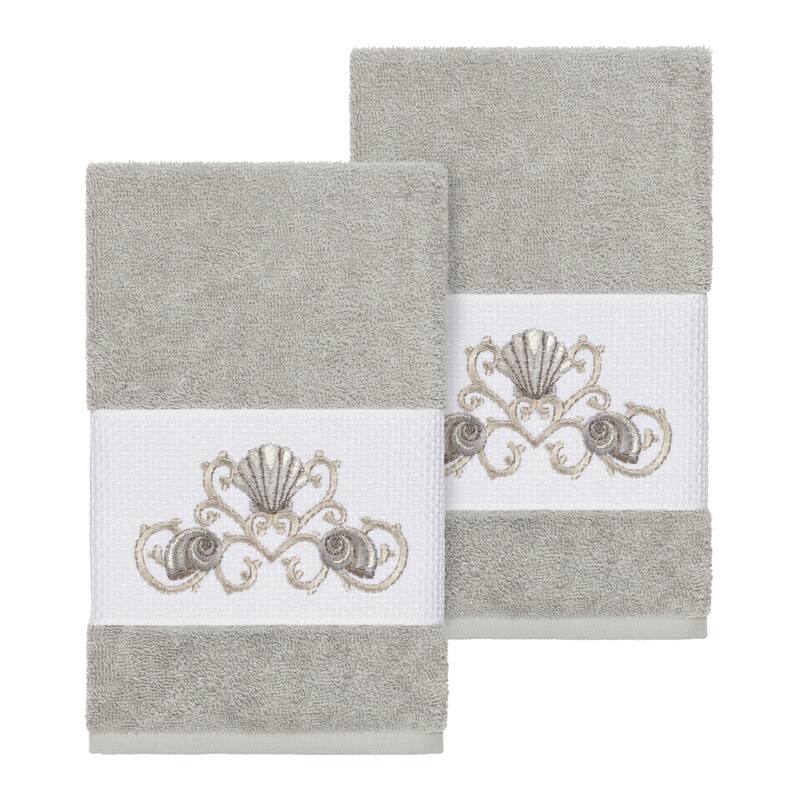 Authentic Hotel and Spa Turkish Cotton Shells Embroidered Light Grey 2-piece Towel Hand Set