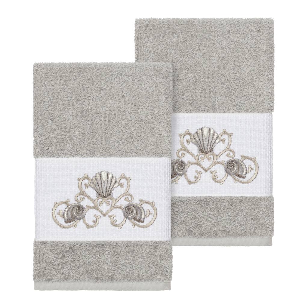 Authentic Hotel and Spa Turkish Cotton Shells Embroidered Light Grey 2-piece Towel Hand Set