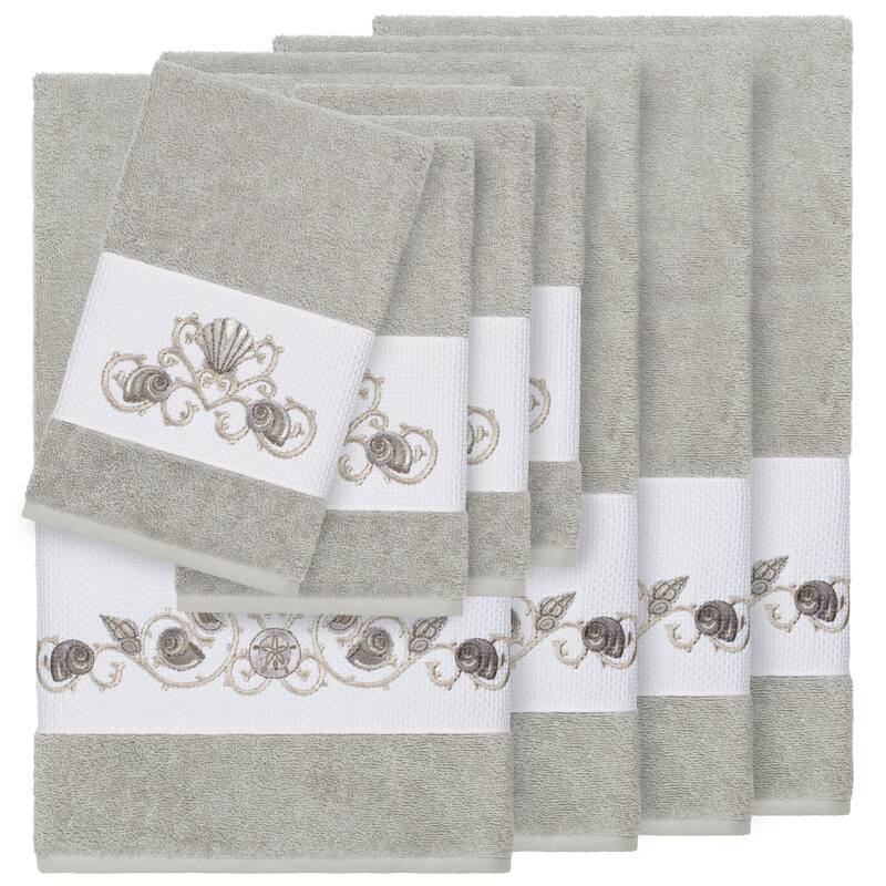 Authentic Hotel and Spa Turkish Cotton Shells Embroidered Light Grey 8-piece Towel Set - Grey