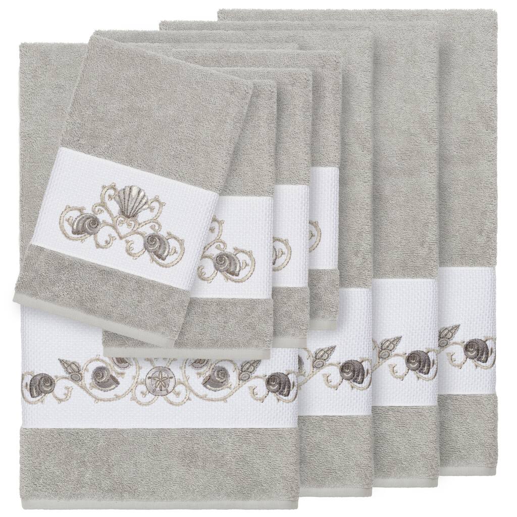 Authentic Hotel and Spa Turkish Cotton Shells Embroidered Light Grey 8-piece Towel Set