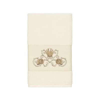Authentic Hotel and Spa Turkish Cotton Shells Embroidered Cream Hand Towel