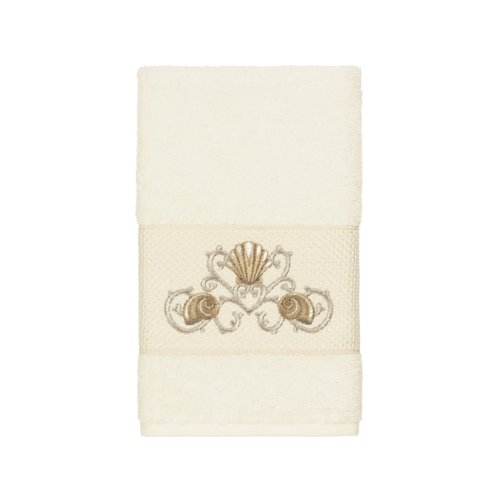 Authentic Hotel and Spa Turkish Cotton Shells Embroidered Cream Hand Towel