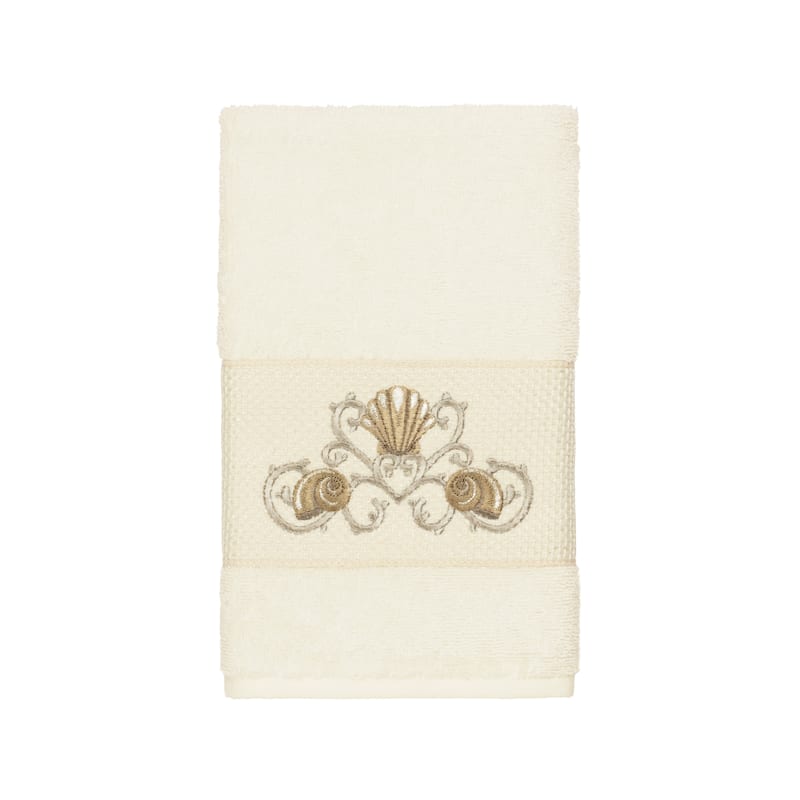 Authentic Hotel and Spa Turkish Cotton Shells Embroidered Cream Hand Towel - Cream