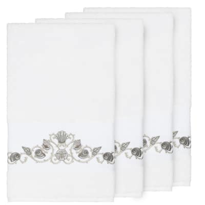 Authentic Hotel and Spa Turkish Cotton Shells Embroidered White 4-piece Bath Towel Set