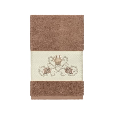 Authentic Hotel and Spa Turkish Cotton Shells Embroidered Latte Brown Hand Towel