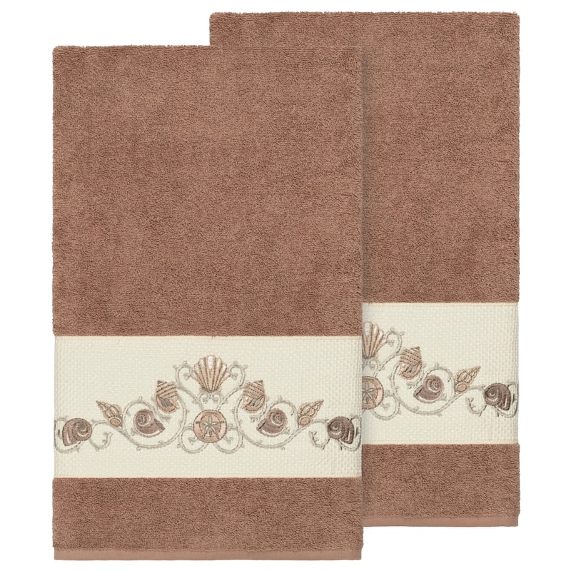 Authentic Hotel and Spa Turkish Cotton Shells Embroidered Latte Brown 2-piece Bath Towel Set