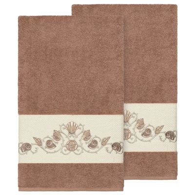 Authentic Hotel and Spa Turkish Cotton Shells Embroidered Latte Brown 2-piece Bath Towel Set