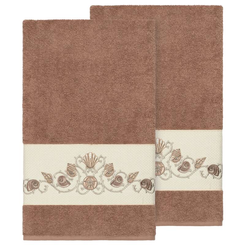 Authentic Hotel and Spa Turkish Cotton Shells Embroidered Latte Brown 2-piece Bath Towel Set