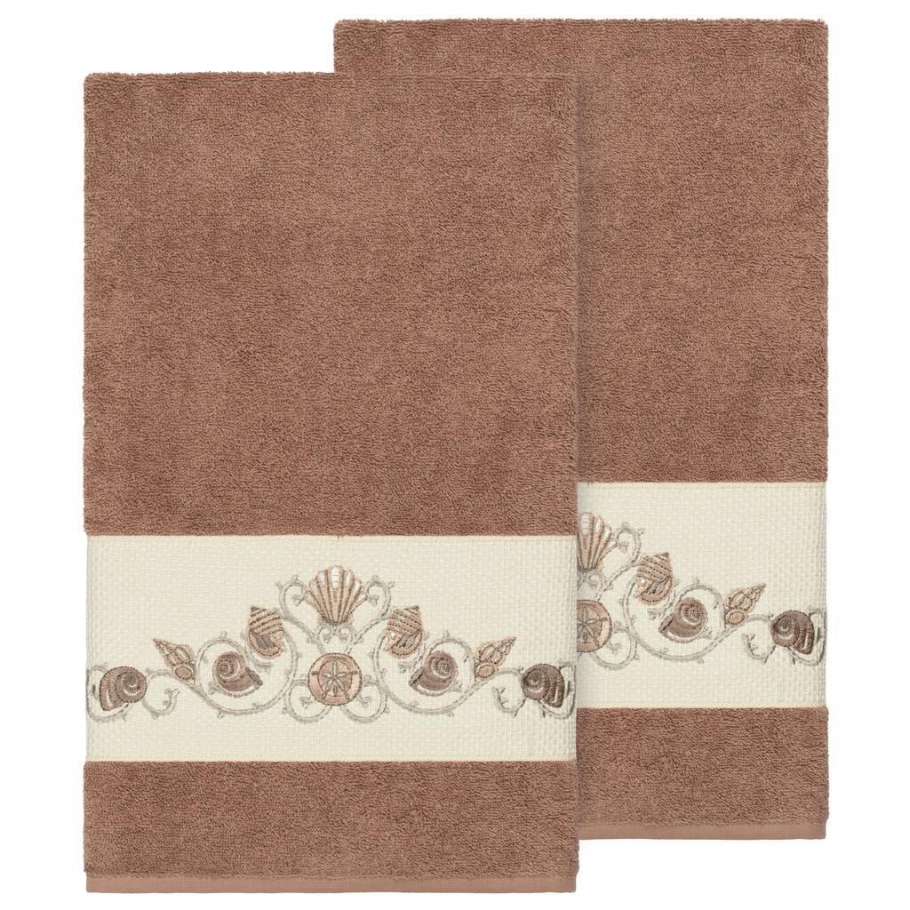 Authentic Hotel and Spa Turkish Cotton Shells Embroidered Latte Brown 2-piece Bath Towel Set