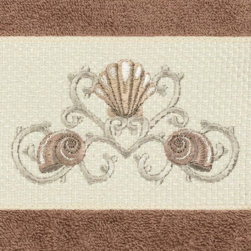 Authentic Hotel and Spa Turkish Cotton Shells Embroidered Latte Brown 4-piece Hand Towel Set