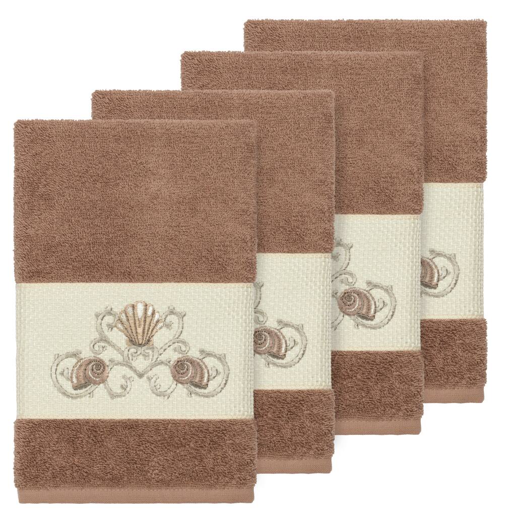 Authentic Hotel and Spa Turkish Cotton Shells Embroidered Latte Brown 4-piece Hand Towel Set