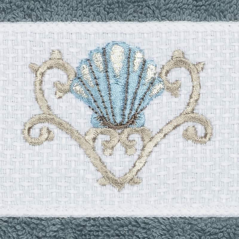 Authentic Hotel and Spa Turkish Cotton Shells Embroidered Teal Blue 3-piece Towel Set