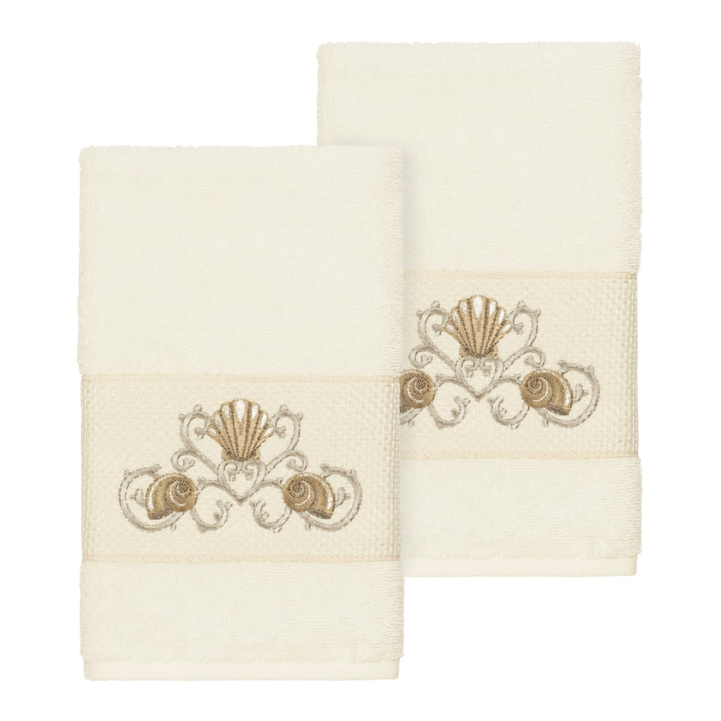 Authentic Hotel and Spa Turkish Cotton Shells Embroidered Cream 2-piece Towel Hand Set