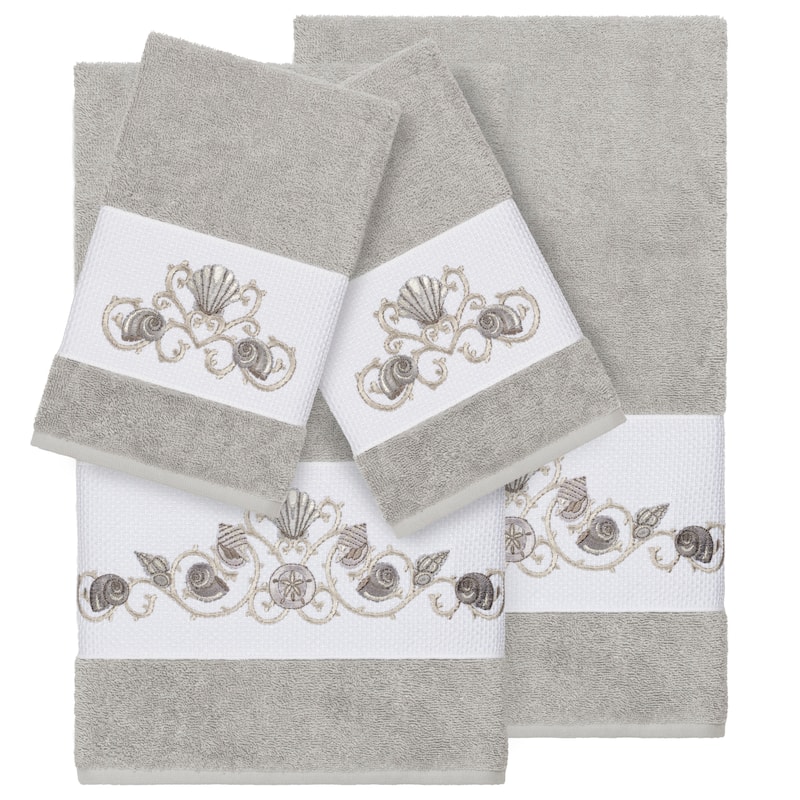 Authentic Hotel and Spa Turkish Cotton Shells Embroidered Light Grey 4-piece Towel Set