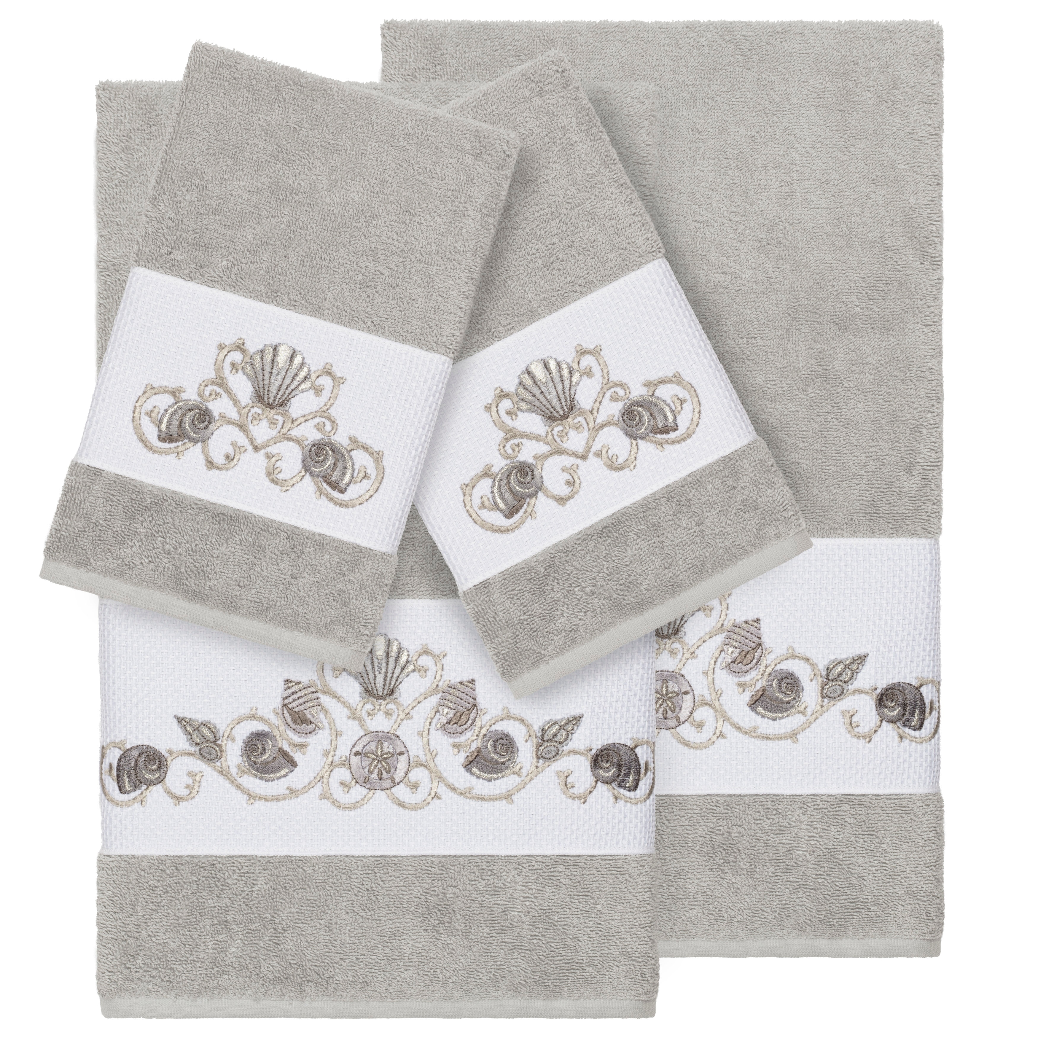 Authentic Hotel and Spa Turkish Cotton Shells Embroidered White 4-piece Bath  Towel Set - On Sale - Bed Bath & Beyond - 21853341