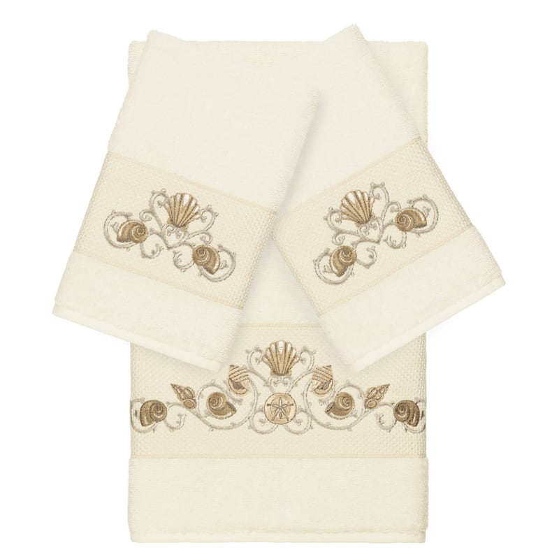Authentic Hotel and Spa Turkish Cotton Shells Embroidered Cream 3-piece Towel Set