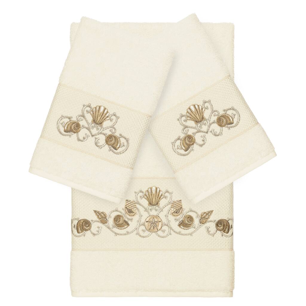 Authentic Hotel and Spa Turkish Cotton Shells Embroidered Cream 3-piece Towel Set