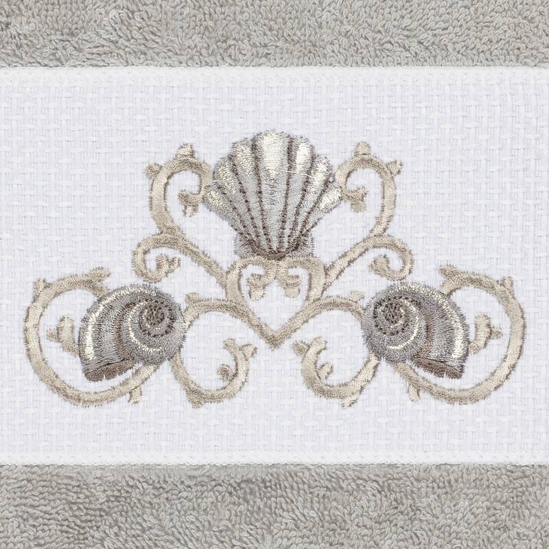 Authentic Hotel and Spa Turkish Cotton Shells Embroidered Light Grey 4-piece Hand Towel Set