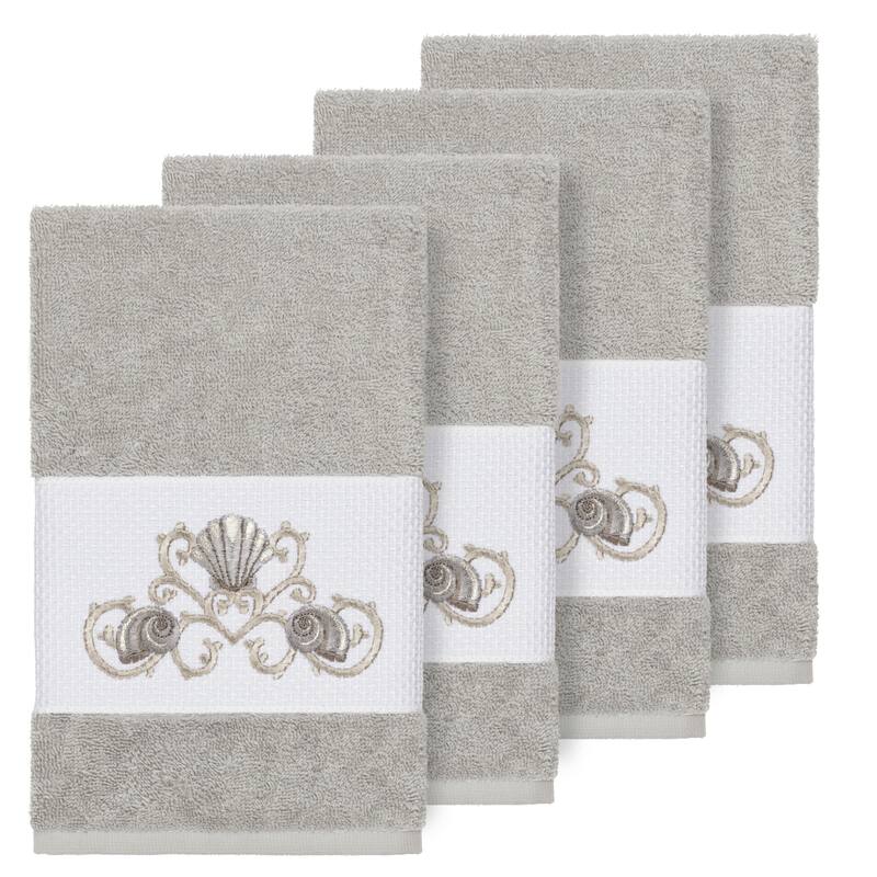Authentic Hotel and Spa Turkish Cotton Shells Embroidered Light Grey 4-piece Hand Towel Set