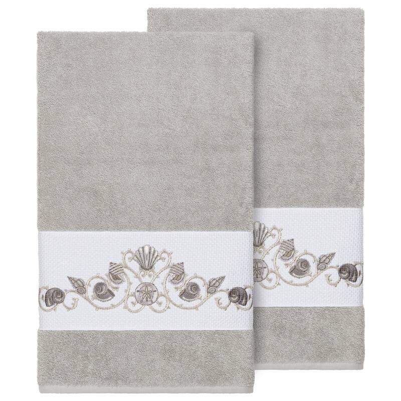 Authentic Hotel and Spa Turkish Cotton Shells Embroidered Light Grey 2-piece Bath Towel Set