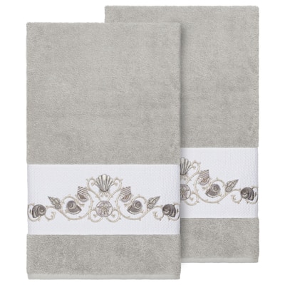 Authentic Hotel and Spa Turkish Cotton Shells Embroidered Light Grey 2-piece Bath Towel Set