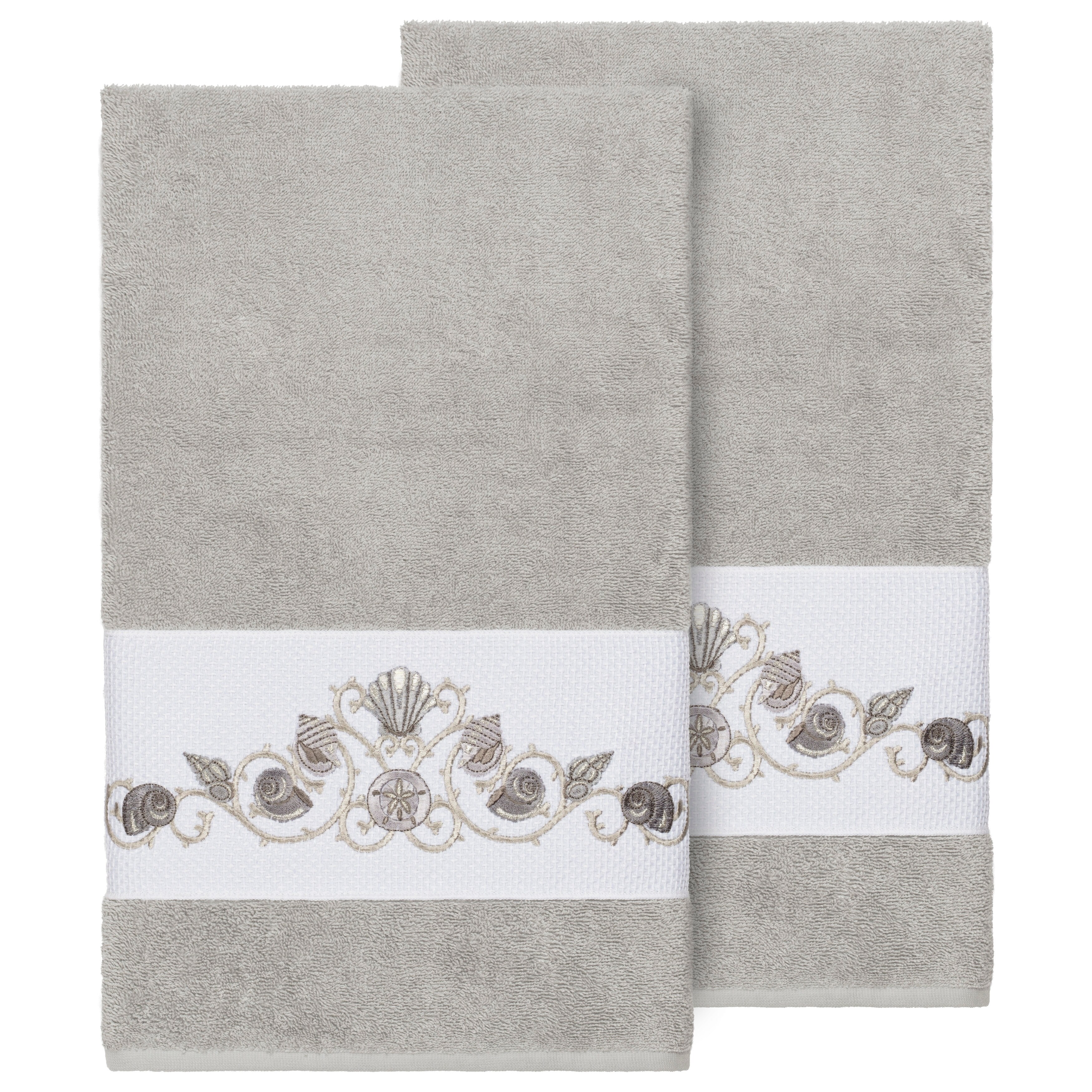 Authentic Hotel and Spa Turkish Cotton Shells Embroidered Light Grey 2-piece Bath Towel Set
