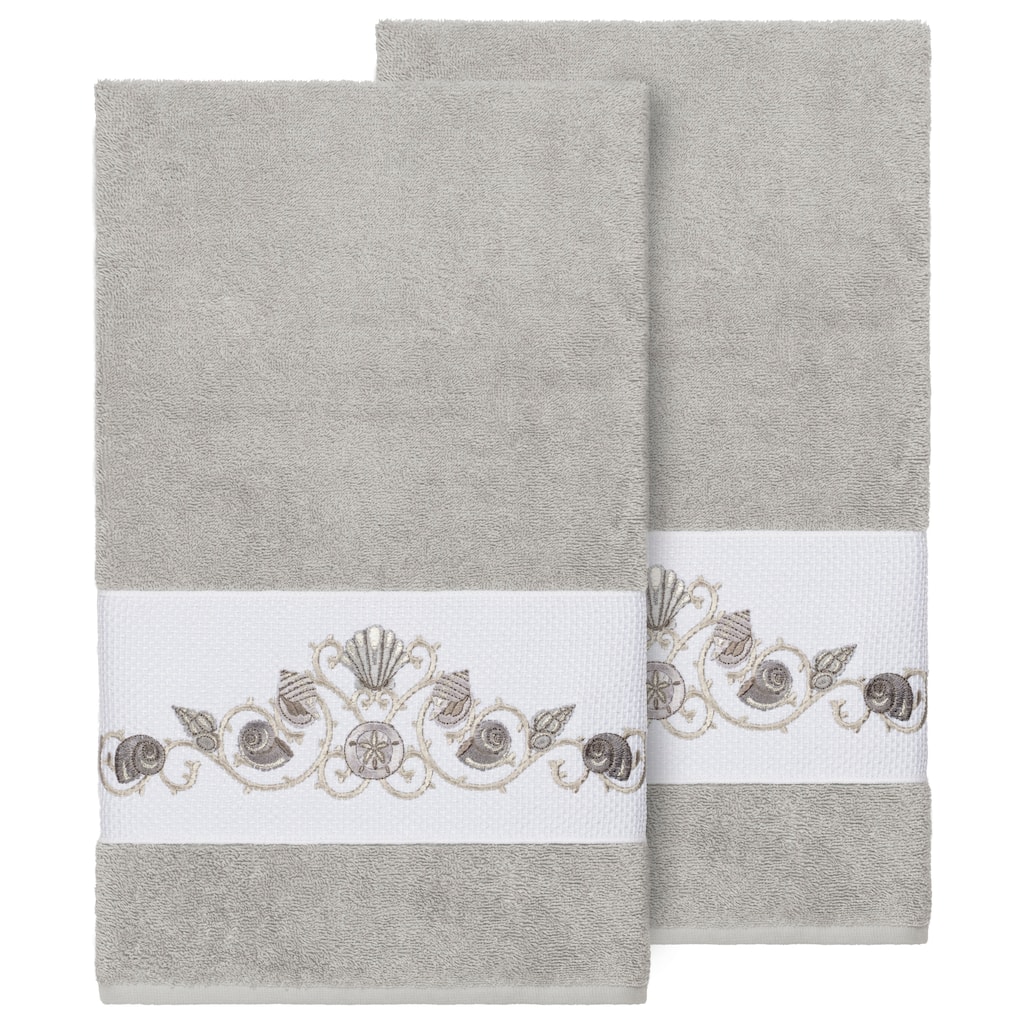 Authentic Hotel and Spa Turkish Cotton Shells Embroidered Light Grey 2-piece Bath Towel Set