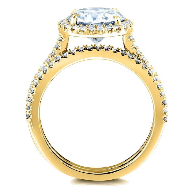 Annello by Kobelli 14k Gold 2 1/3ct TGW Moissanite and Diamond Round Halo Bridal Rings Set (DEF/VS, GH/I)