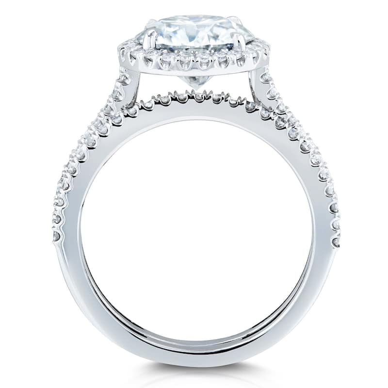 Annello by Kobelli 14k Gold 2 1/3ct TGW Moissanite and Diamond Round Halo Bridal Rings Set (DEF/VS, GH/I)