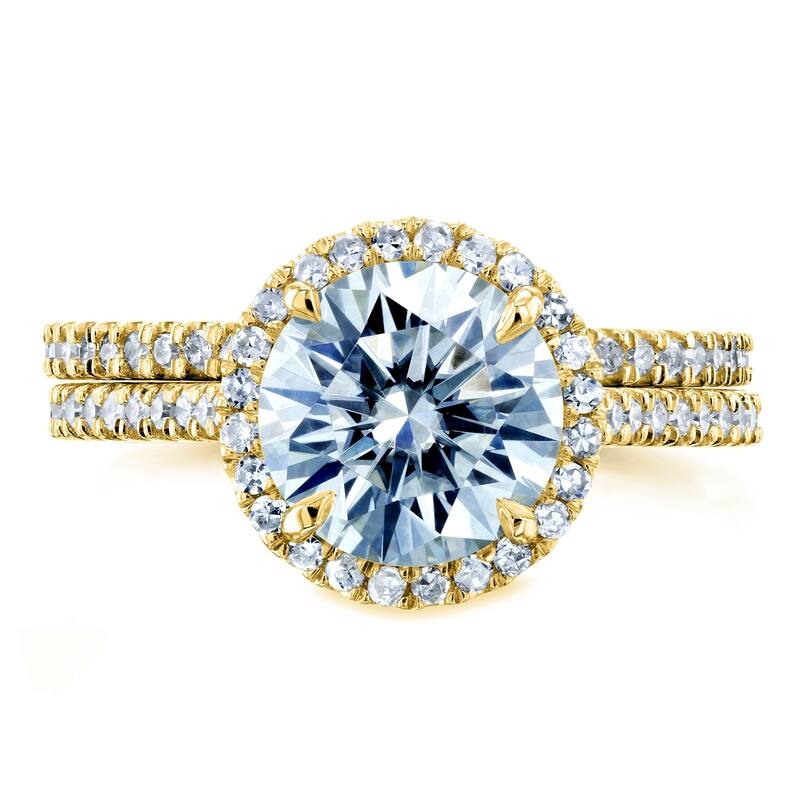 Annello by Kobelli 14k Gold 2 1/3ct TGW Moissanite and Diamond Round Halo Bridal Rings Set (DEF/VS, GH/I)