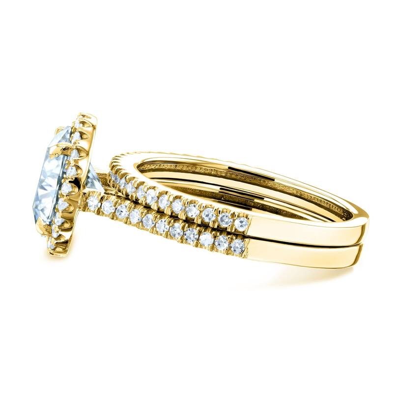 Annello by Kobelli 14k Gold 2 1/3ct TGW Moissanite and Diamond Round Halo Bridal Rings Set (DEF/VS, GH/I)