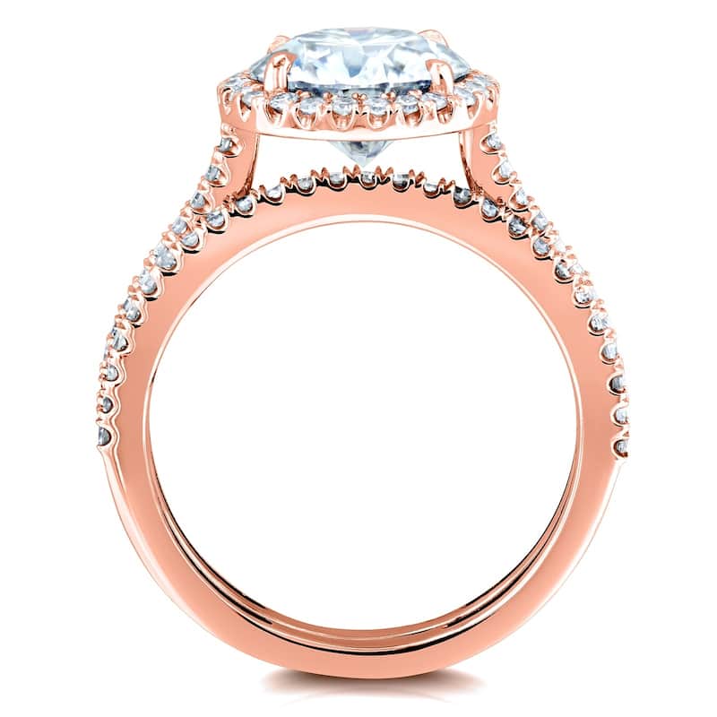 Annello by Kobelli 14k Gold 2 1/3ct TGW Moissanite and Diamond Round Halo Bridal Rings Set (DEF/VS, GH/I)
