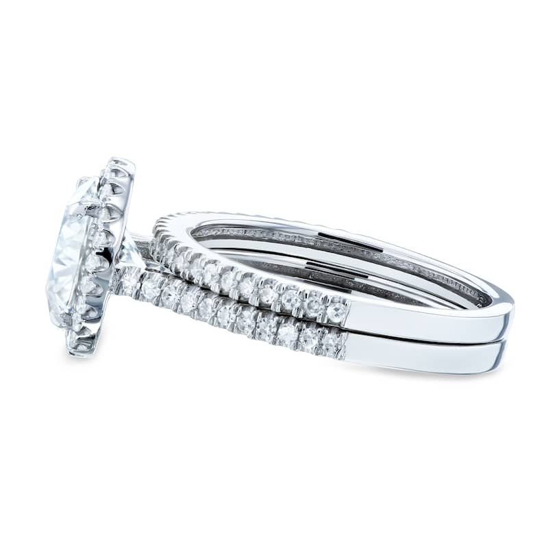 Annello by Kobelli 14k Gold 2 1/3ct TGW Moissanite and Diamond Round Halo Bridal Rings Set (DEF/VS, GH/I)