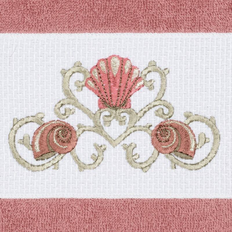 Authentic Hotel and Spa Turkish Cotton Shells Embroidered Tea Rose Hand Towel