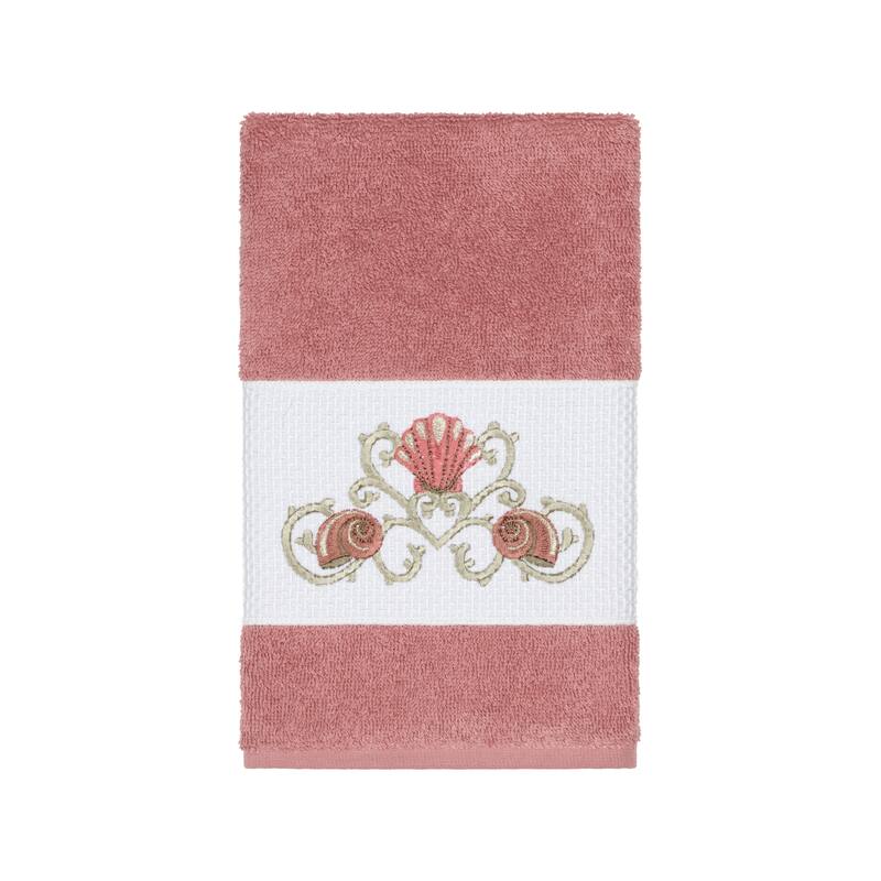 Authentic Hotel and Spa Turkish Cotton Shells Embroidered Tea Rose Hand Towel