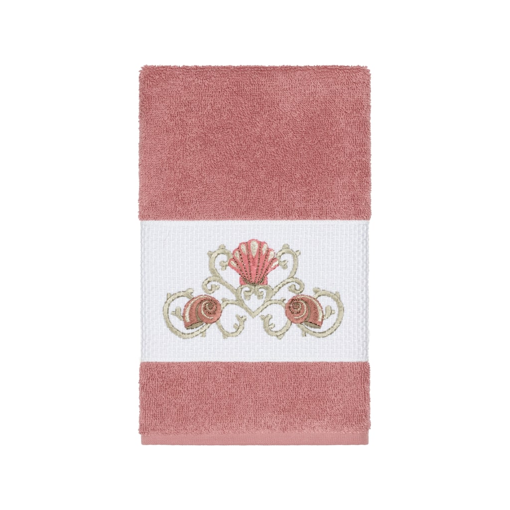 Authentic Hotel and Spa Turkish Cotton Shells Embroidered Tea Rose Hand Towel