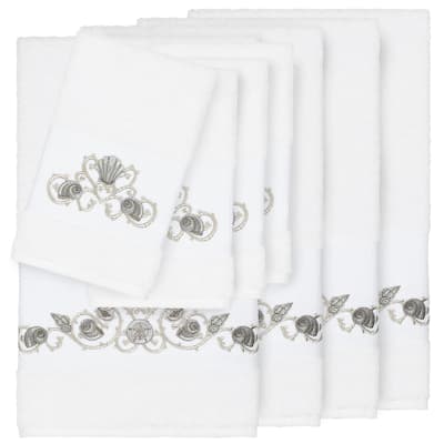 Authentic Hotel and Spa Turkish Cotton Shells Embroidered White 8-piece Towel Set