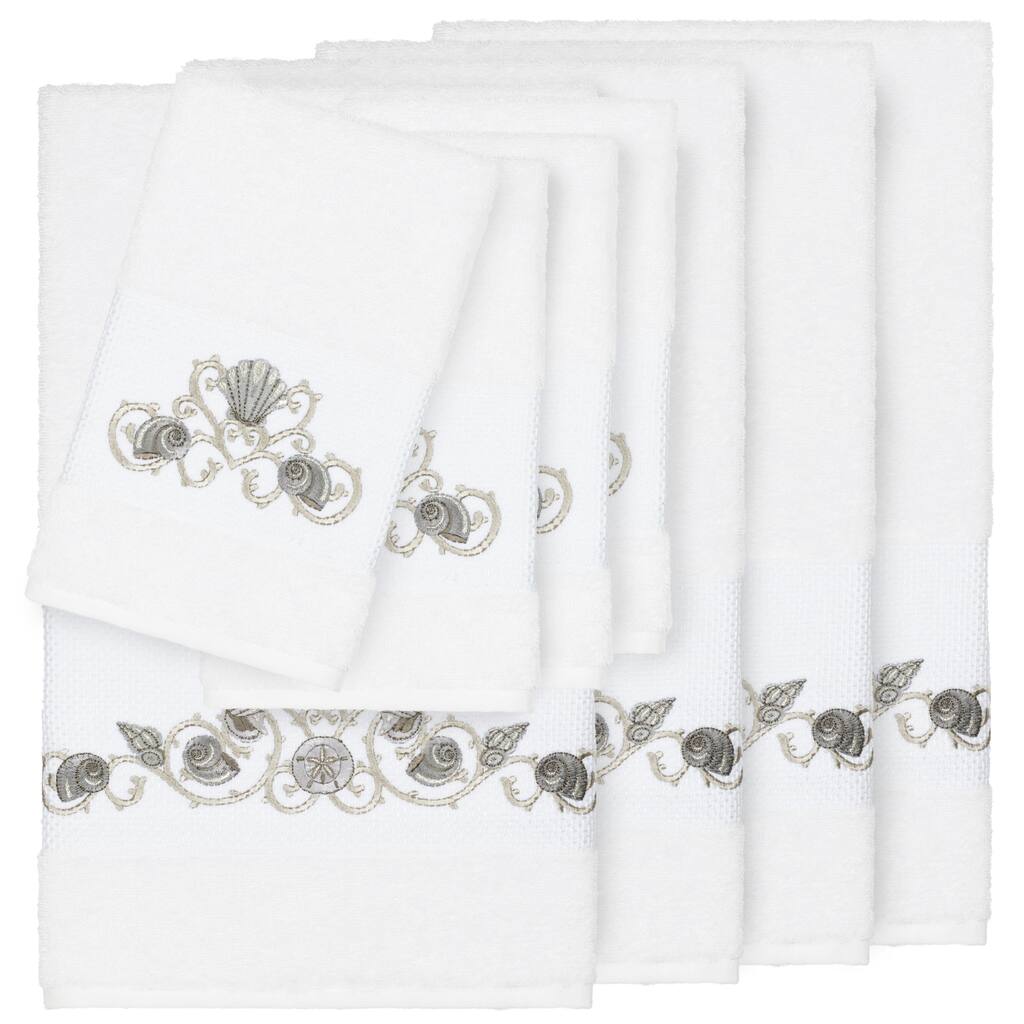 Authentic Hotel and Spa Turkish Cotton Shells Embroidered White 8-piece Towel Set