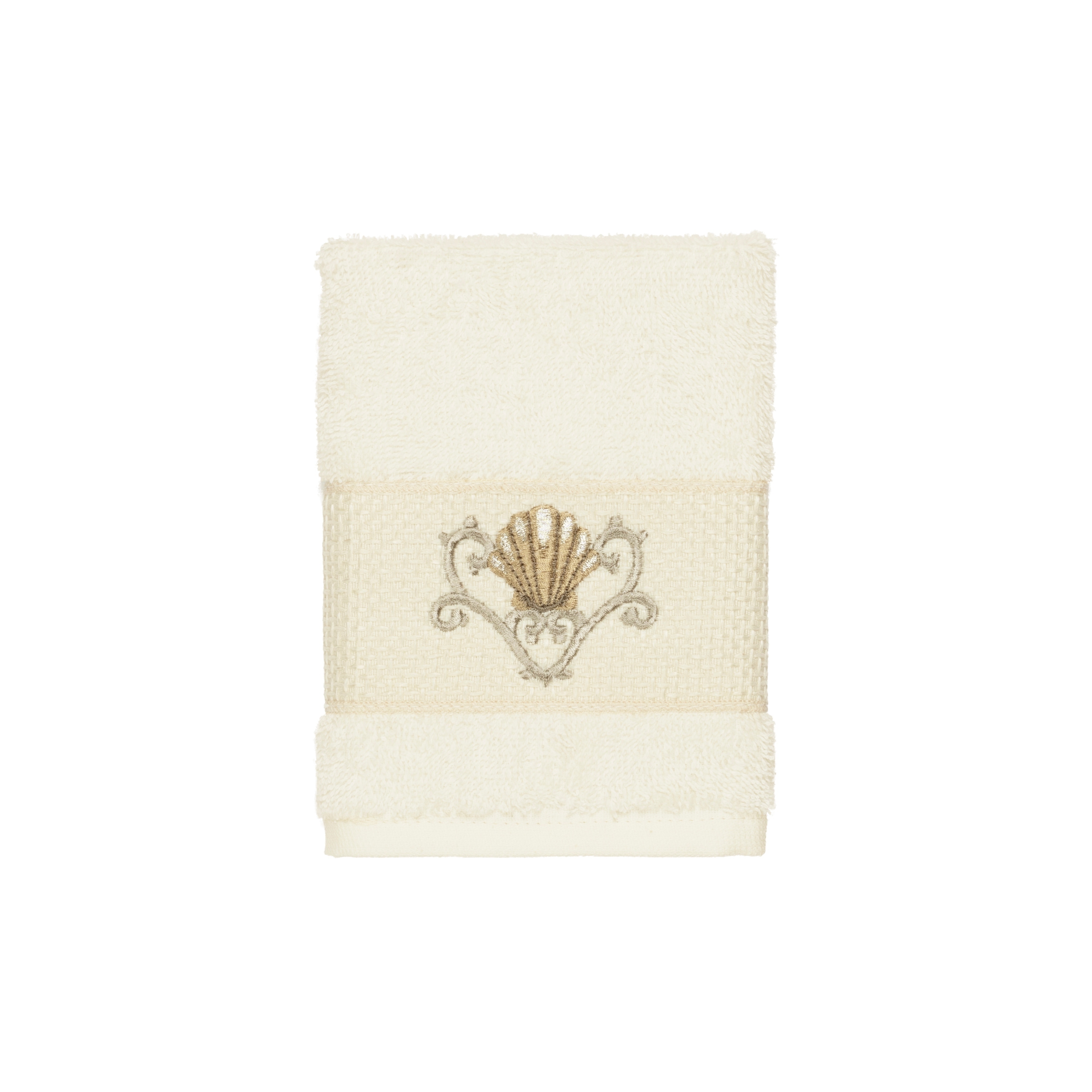 Ebru Hounds Tooth Embroidered Bath and Hand Towel Set Best Quality %100 Turkish Cotton (Ecru)
