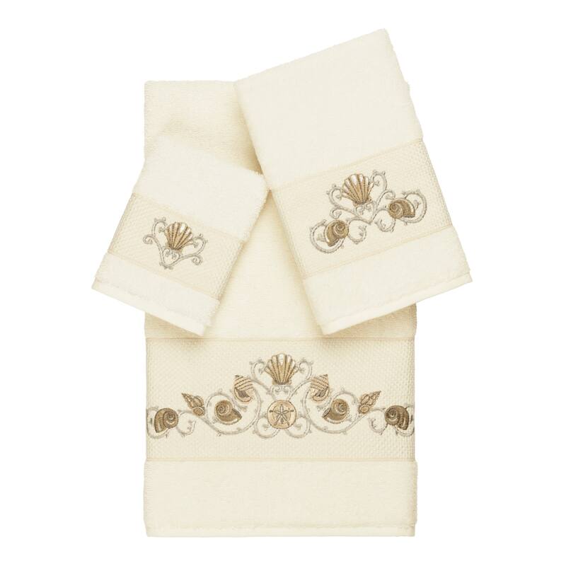 Authentic Hotel and Spa Turkish Cotton Shells Embroidered Cream 3-piece Towel Set
