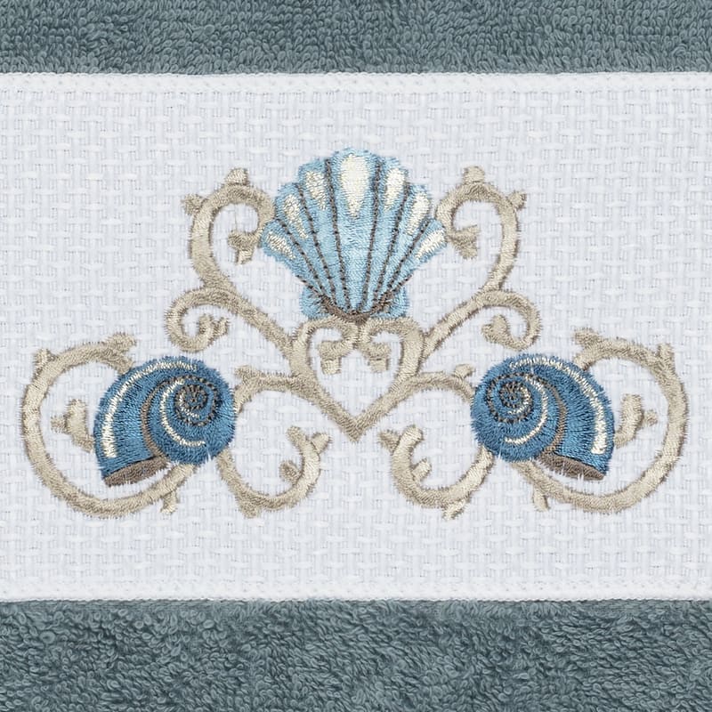 Authentic Hotel and Spa Turkish Cotton Shells Embroidered Teal Blue 8-piece Towel Set
