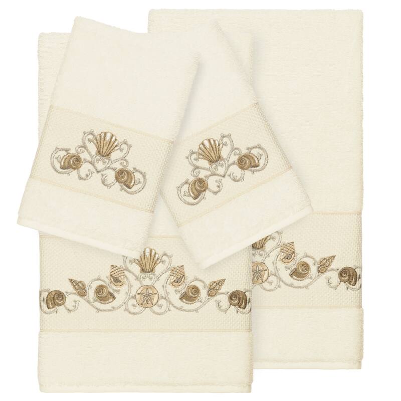 Authentic Hotel and Spa Turkish Cotton Shells Embroidered Cream 4-piece Towel Set