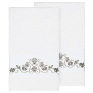 Authentic Hotel and Spa Turkish Cotton Shells Embroidered White 2-piece Bath Towel Set