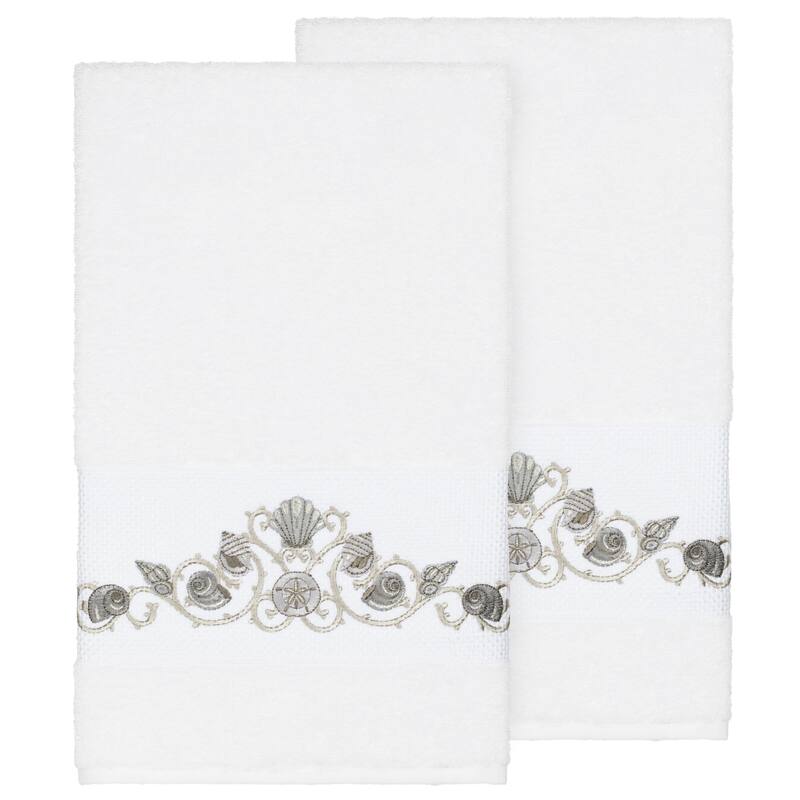 Authentic Hotel and Spa Turkish Cotton Shells Embroidered White 2-piece Bath Towel Set