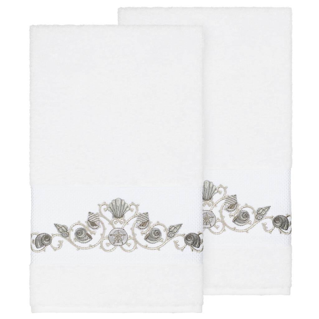 Authentic Hotel and Spa Turkish Cotton Shells Embroidered White 2-piece Bath Towel Set
