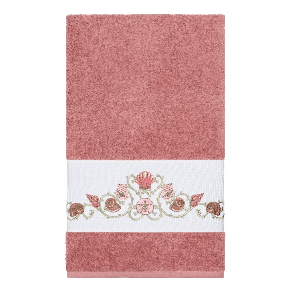 Authentic Hotel and Spa Turkish Cotton Shells Embroidered Tea Rose Bath Towel