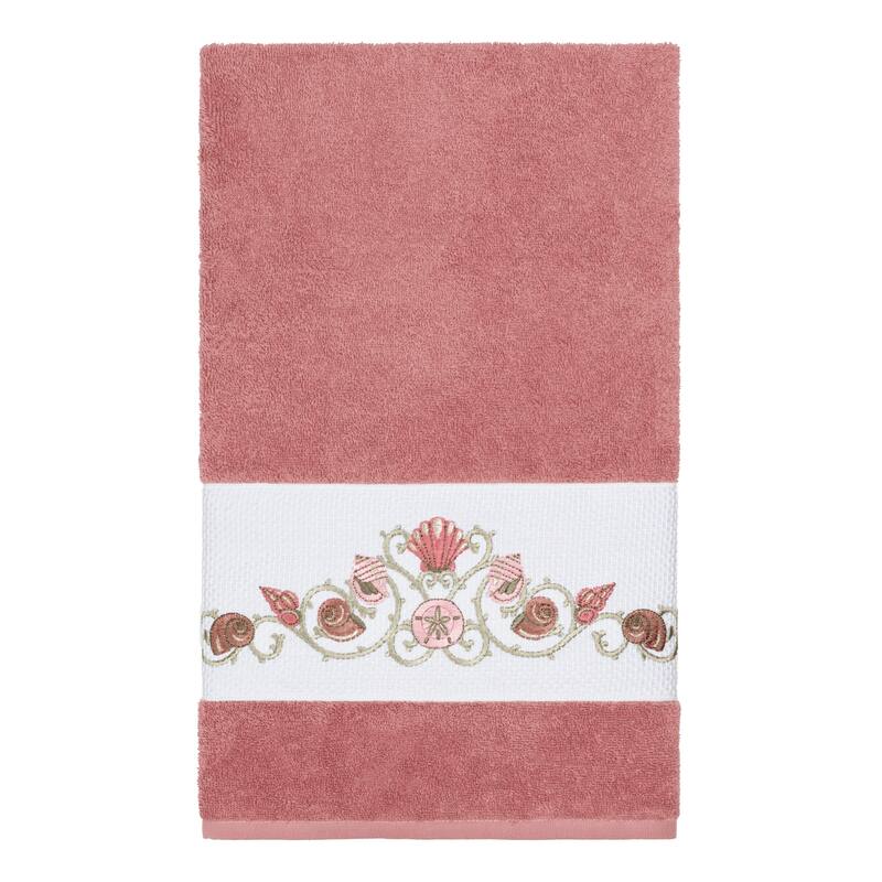 Authentic Hotel and Spa Turkish Cotton Shells Embroidered Tea Rose Bath Towel